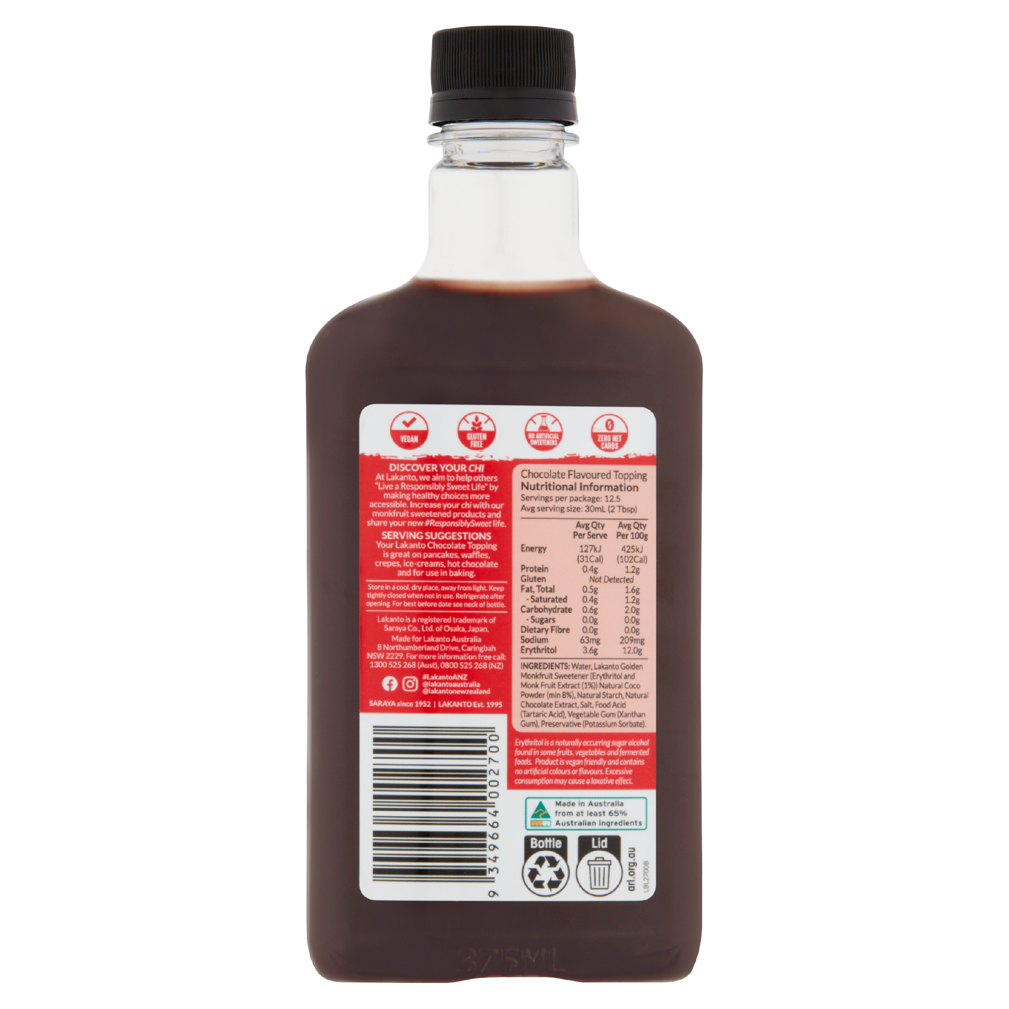 Lakanto Chocolate Topping with Monkfruit Sweetener 375mL