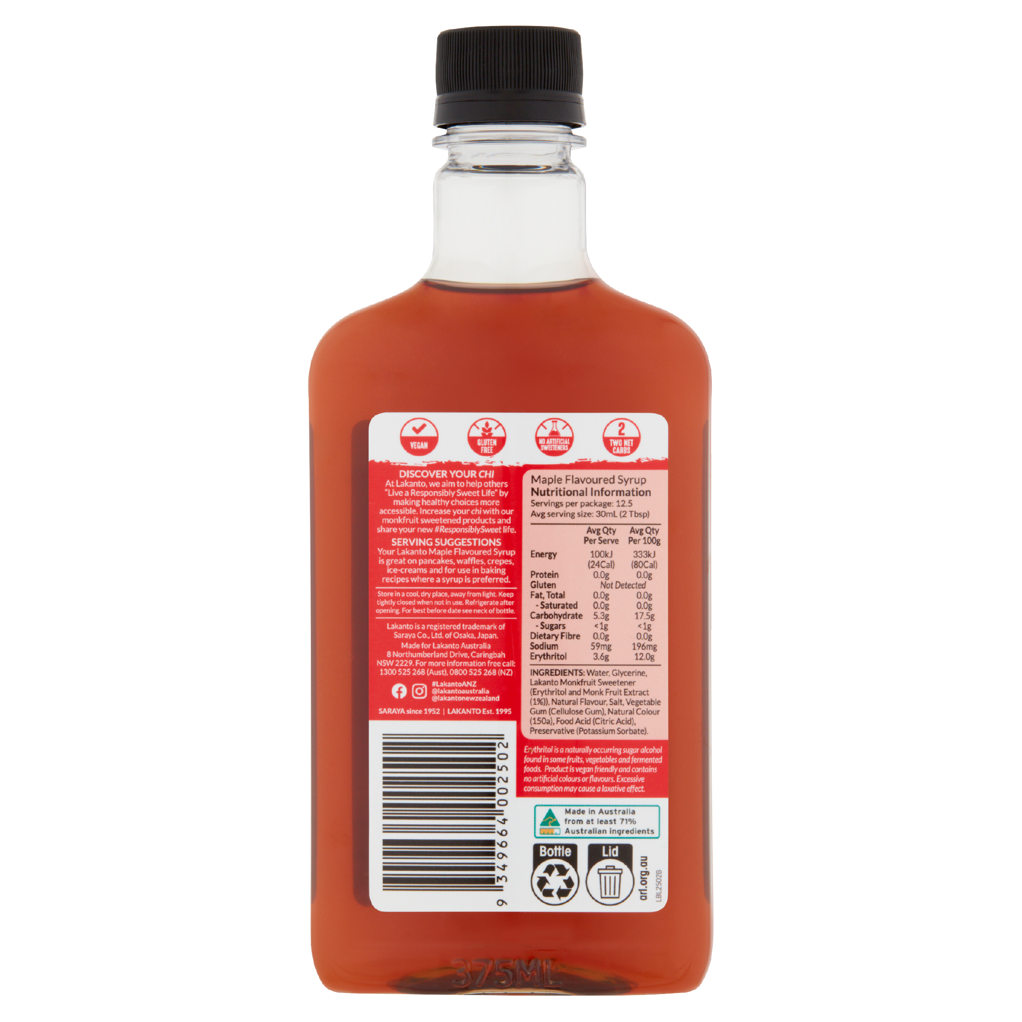 Maple Flavoured Syrup with Monkfruit Sweetener 375mL